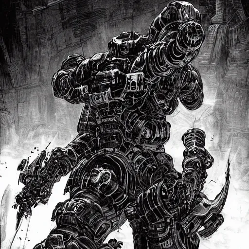 Image similar to doom slayer, tsutomu nihei art