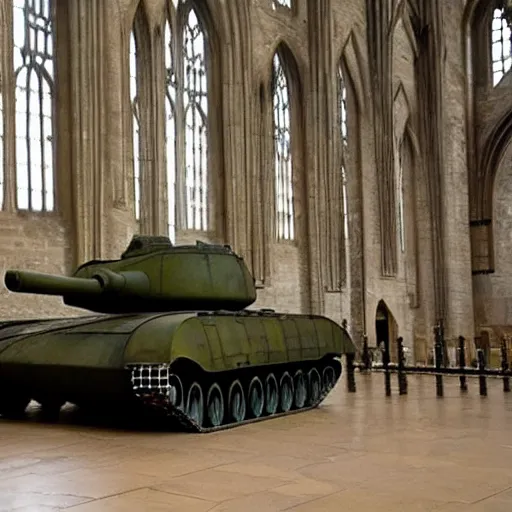 Image similar to Photo of a tank in Hogwarts Great Hall