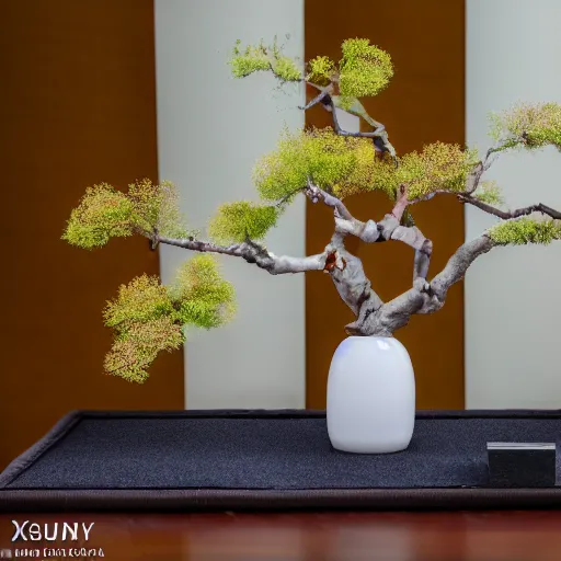 Image similar to a photo of 8k Ikebana, ohararyu, full body, wide angle, sony a7r3, ultra detail, photorealistic, in simple background