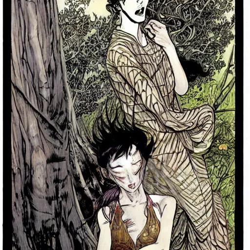 Prompt: rebecca guay illustrates comic by junji ito