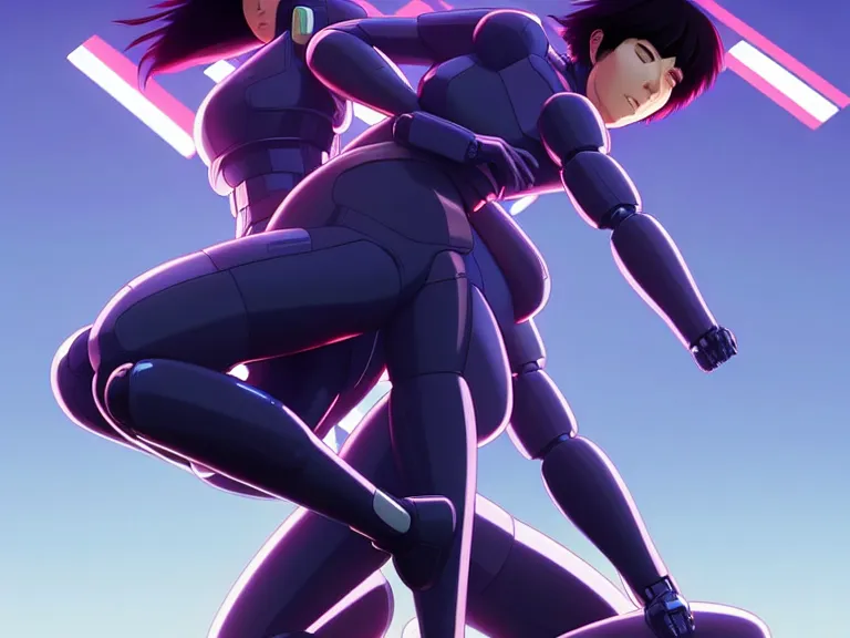 Image similar to a fullbody portrait of motoko kusanagi riding on top of a tachikoma : : stand alone complex, ghost in the shell, netflix : : by ilya kuvshinov, rossdraws, artgerm, sola digital arts, anti aliasing, raytracing : :