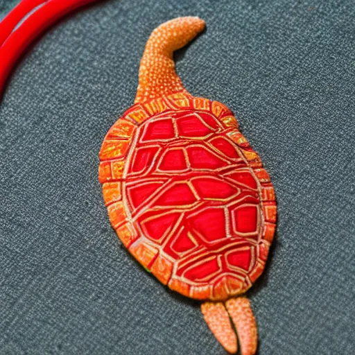 Image similar to close - up of a turtle shell embroidered with twizzlers, photography, dslr