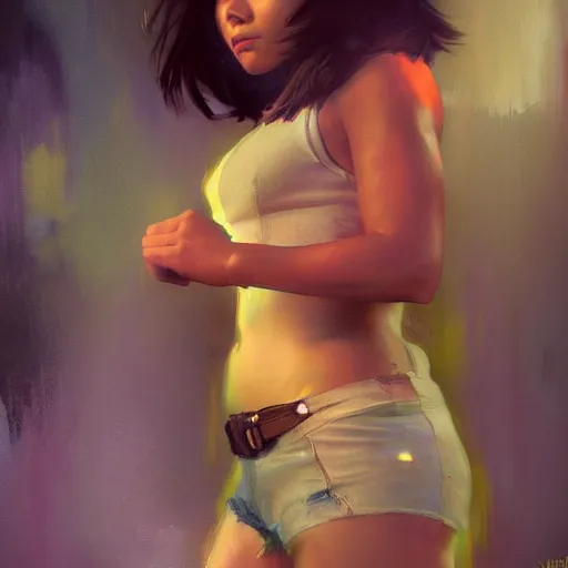 Image similar to dora the explorer, hyperrealistic full figure, bladerunner street alley, art of elysium by frank frazetta and by jeremy mann and by alphonse mucha, fantasy art, photo realistic, dynamic lighting, artstation, full figure poster, volumetric lighting, very detailed face, 4 k, award winning