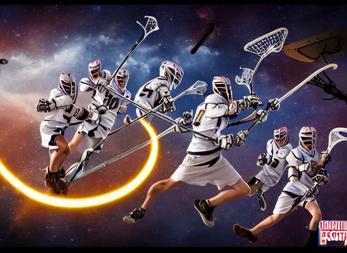 Prompt: lacrosse team, playing intergalactic championship, in space, versus chitauri, highly detailed, 8k, intricate, sony a7r iv 55mm, award winning.