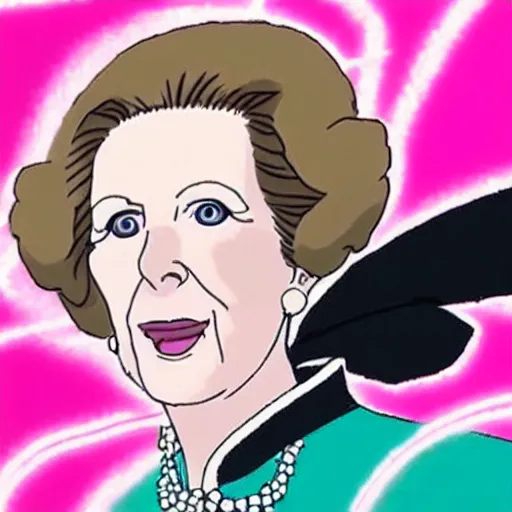 Image similar to A still of Margaret Thatcher as a catgirl in a 2010s anime