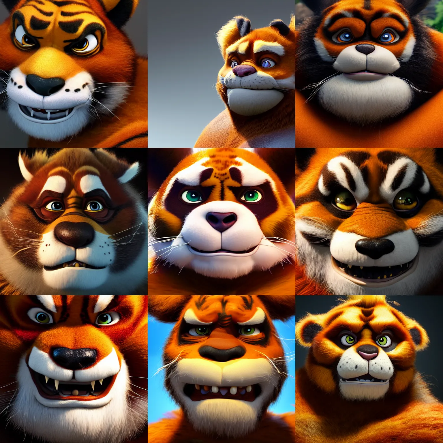 Prompt: hyper realistic character portrait of snarf from thundercats, ultra realistic, hyper realism, 3 d character model, substance painter, painted texture maps, tony the tiger, smooth, concept art, octane render, 8 k, in the style of kung fu panda, gritty