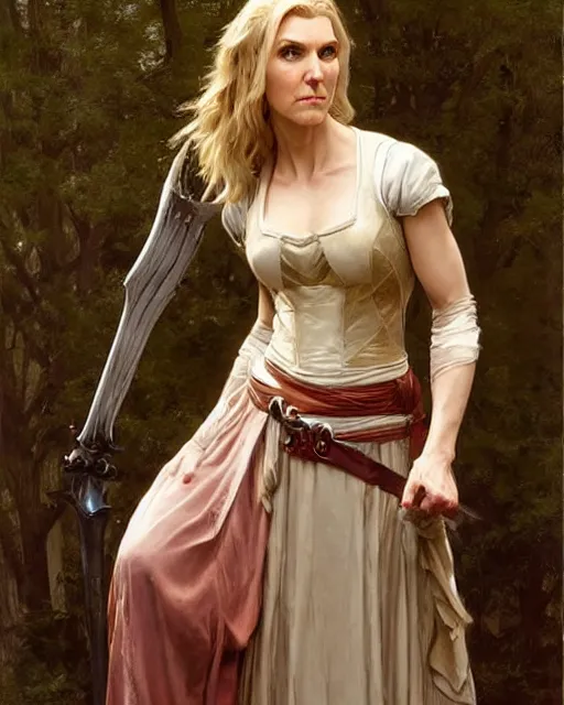 Image similar to rhea seehorn as kim wexler in fantasy medieval costume by Michael Whelan, William Adolphe Bouguereau, John Williams Waterhouse