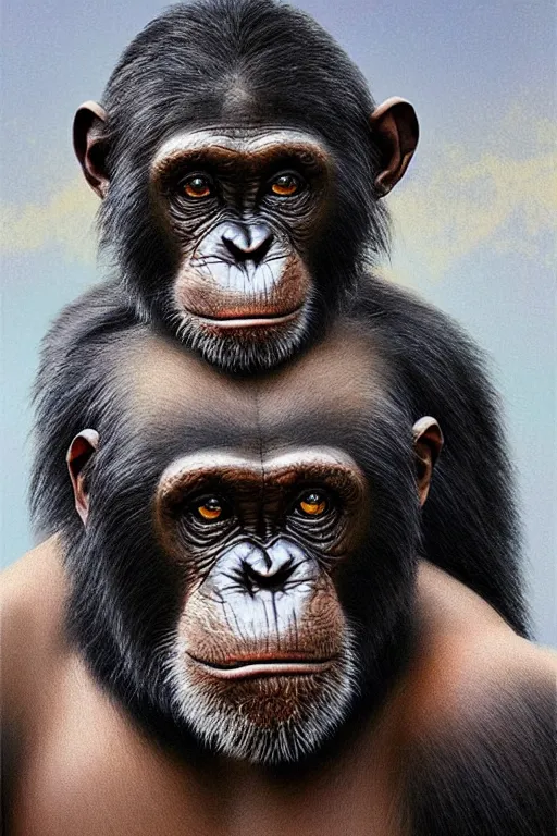 Image similar to photorealistic portrait photograph of a chimpanzee as a glorious regal space king, sleek outfit, upper body, fantasy, handsome, depth of field, soft focus, highly detailed, intricate, realistic, national geographic cover, soft glow, textured, artstation, concept art, sharp focus, illustration, art by artgerm and greg rutkowski and alphonse mucha