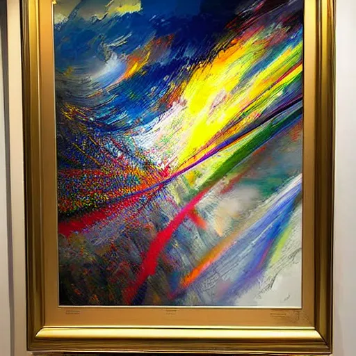 Image similar to abstract art representing momentum, oil painting by john berkey and gabriel dawe, masterwork