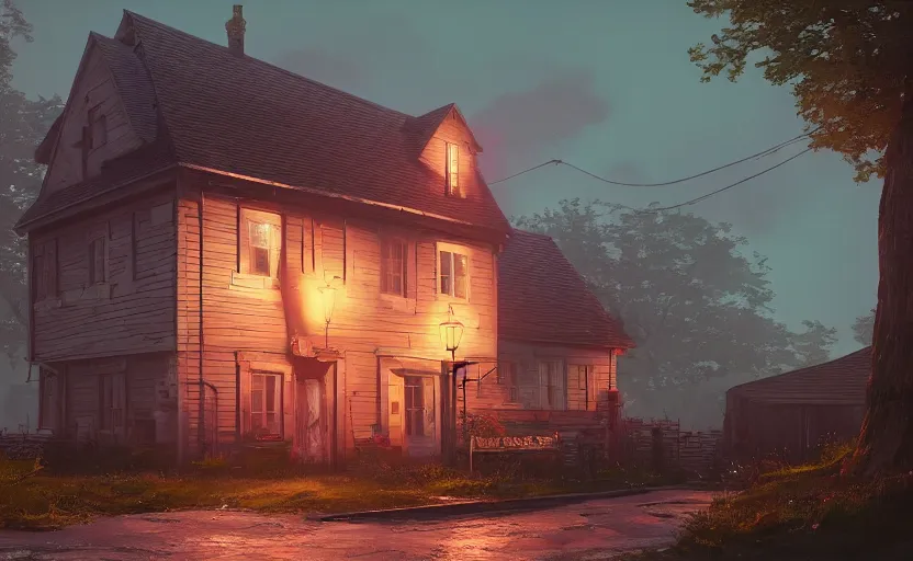 Prompt: old english house, Low level, rendered by Beeple, Makoto Shinkai, syd meade, simon stålenhag, synthwave style, digital art, unreal engine, WLOP, trending on artstation, 4K UHD image, octane render