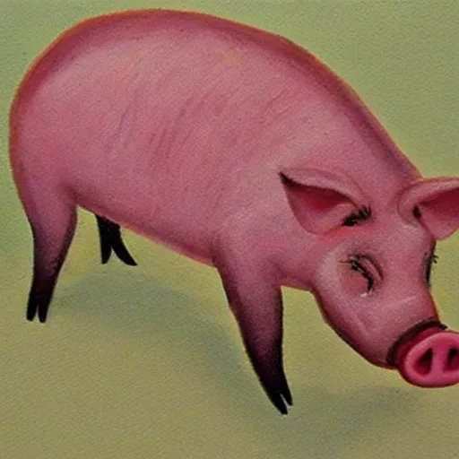 Prompt: a pig eating a rasher of bacon. detailed, realistic,