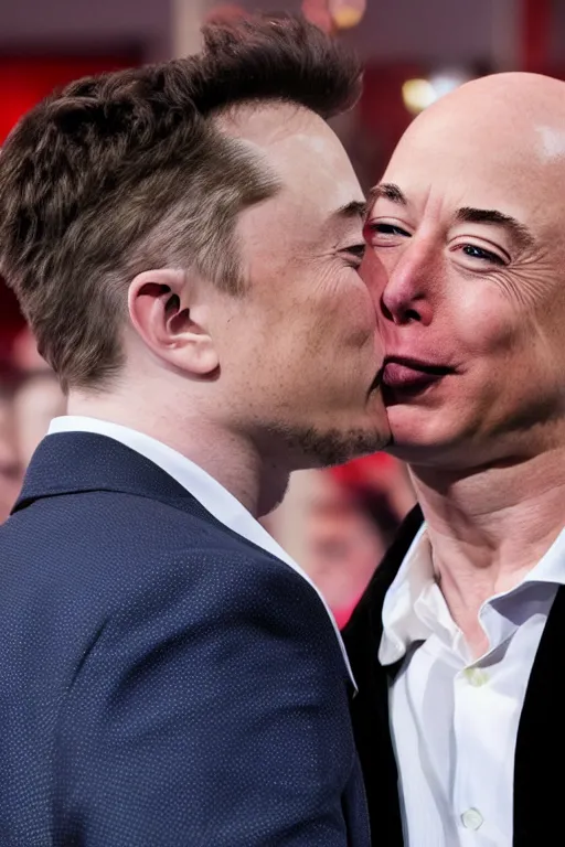 Image similar to elon musk kissing jeff bezos