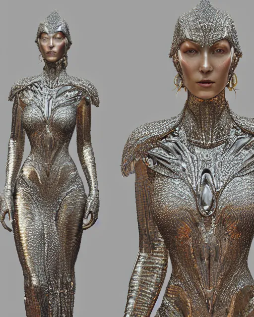 Image similar to a highly detailed metahuman 4 k close up render of an alien goddess bella hadid monument renaissance in iris van herpen dress schiaparelli in diamonds crystals swarovski and jewelry iridescent in style of alphonse mucha gustav klimt trending on artstation made in unreal engine 4