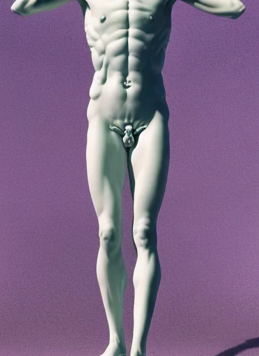 Prompt: a statue made of white marble with purple veins, of waluigi, transhumanism, full body shot, perfect symmetrical body, perfect symmetrical face, hyper realistic, hyper detailed, by johannen voss, by peter kemp, by monia merlo, by michelangelo, by ernst haeckel, by alex grey, octane render, blender, 8 k