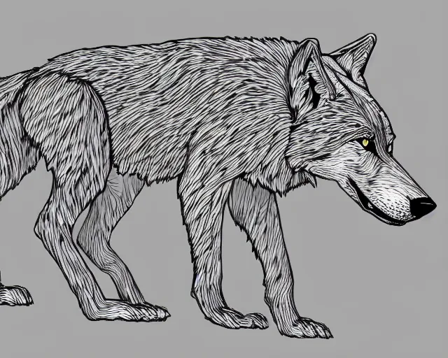 Image similar to digital art of a full-body outline of a wolf, simple, no color, high quality, HD, 8K,