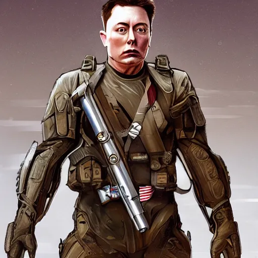 Image similar to Muscular elon musk as a soldier , historical photo , digital art , trending on artstation , Hyperdetailed , CGSociety