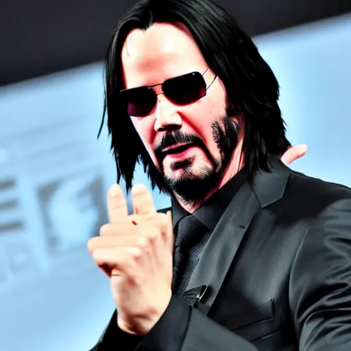 Prompt: Keanu Reeves facepalming over how bad Cyberpunk 2077 was
