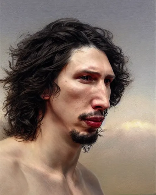 Prompt: beautiful realistic artistic detailed portrai of adam driver by gaston bussiere, donato giancola