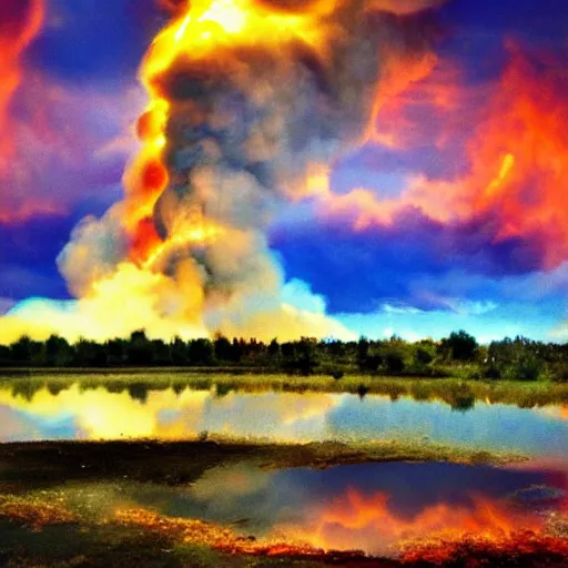 Image similar to smoke on the water and fire in the sky