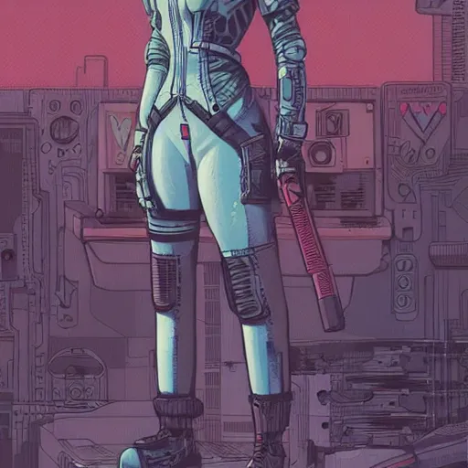 Image similar to illustration of a cyberpunk military woman by james jean