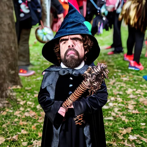 Image similar to peter dinklage trick or treating on halloween, ( sony a 7 r iv, symmetric balance, polarizing filter, photolab, lightroom, 4 k, dolby vision, photography awardm, voque, perfect face )