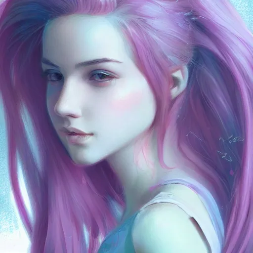 Image similar to teen girl, pink hair, gorgeous, amazing, elegant, intricate, highly detailed, digital painting, artstation, concept art, sharp focus, illustration, art by Ross tran