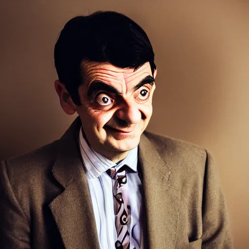 Image similar to A portrait mr bean elizabeth teams up with a teenage mr bean, perfect faces, 50 mm, award winning photography