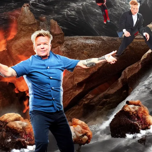 Prompt: gordon ramsay jumping off a cliff