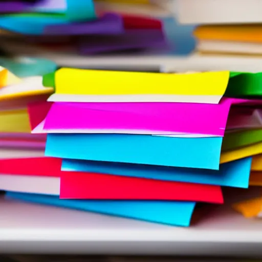Prompt: a pile of colored paper