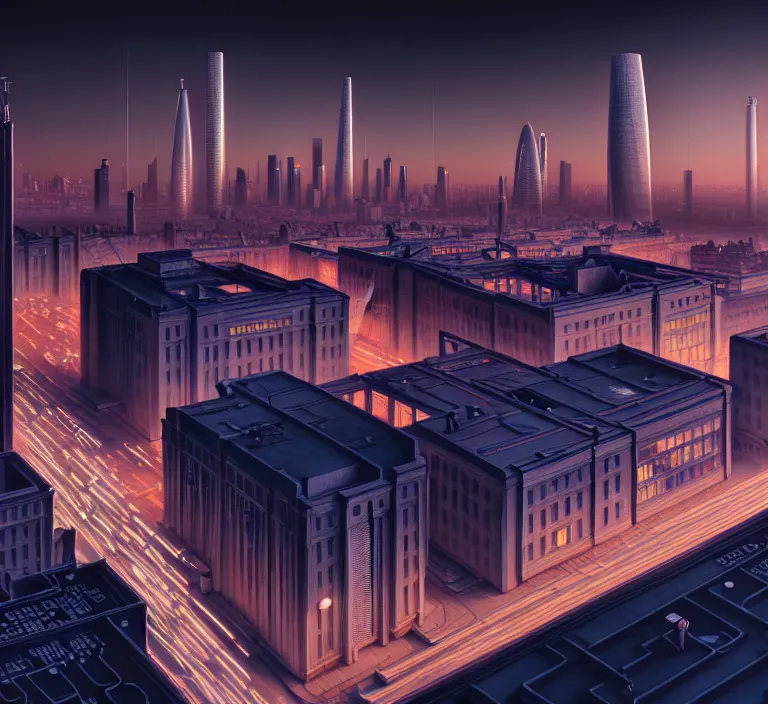 Image similar to hyperrealism photography hyperrealism concept art of highly detailed london at night highly detailed futuristic ( cyberpunk ) city by wes anderson and hasui kawase and scott listfield sci - fi style hyperrealism rendered in blender and octane render volumetric natural light