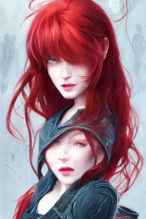 Image similar to beautiful cute red haired joyful and playful 1 9 year old maiden standing up in casual clothing, long hair, modern city, rpg character, sci - fi, fantasy, intricate, elegant, digital painting, artstation, concept art, smooth, 8 k frostbite 3 engine, ultra detailed, art by artgerm and greg rutkowski and magali villeneuve