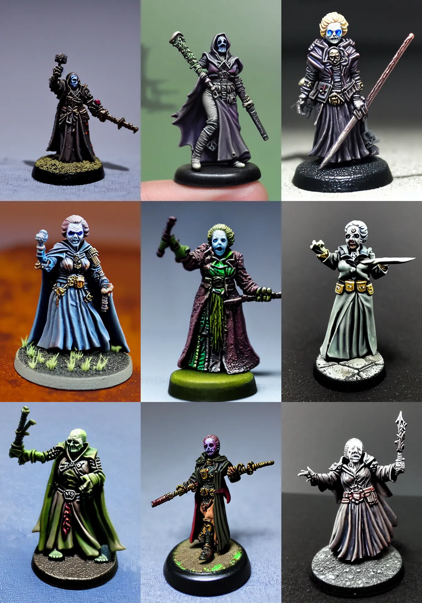 Prompt: resin miniature, undead margaret thatcher, 2 8 mm heroic scale, games workshop, lich, mage, citadel colour, glowing eyes, osl, nmm, r / paintedminis, round base, ttrpg, dungeons and dragons