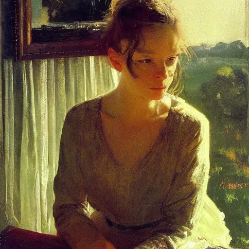 Prompt: a stunning masterful portrait of a confident usa woman with braided hair by andrew wyeth, john singer sargent, and norman rockwell, natural light, oil painting, ethereal, wong kar wai, strong brushwork