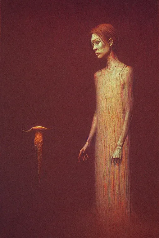 Image similar to alyson hannigan as maid by beksinski