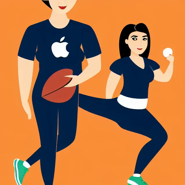 Image similar to female teacher holding apple like football in running-back pose vector logo, professional NFL sports style, flat colours, bright colours, Adobe EPS, SVG, professional, sharp edges