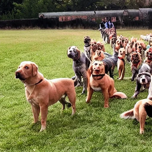 Prompt: an army of dogs