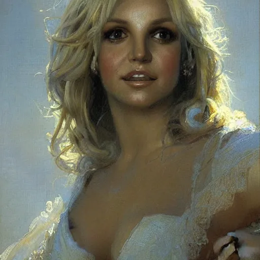 Image similar to detailed portrait of a beautiful britney spears, painting by gaston bussiere, craig mullins, j. c. leyendecker