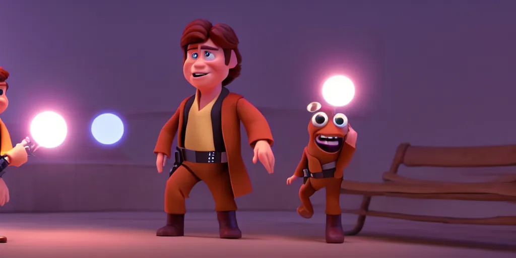 Image similar to a wholesome animation key shot of a han solo pixar and disney animation sharp render 3 d animated, cinematic lighting