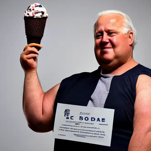 Image similar to obese Joe Biden in a Speedo, holding a gigantic ice cream cone, award winning photo, trending on artstation, 8k