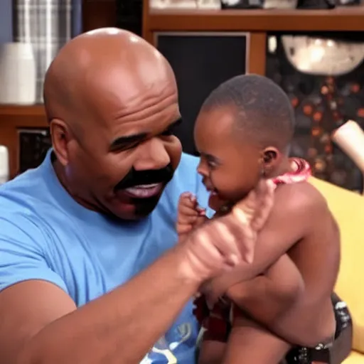 Image similar to rapper steve harvey meeting small steve harvey inside a jar