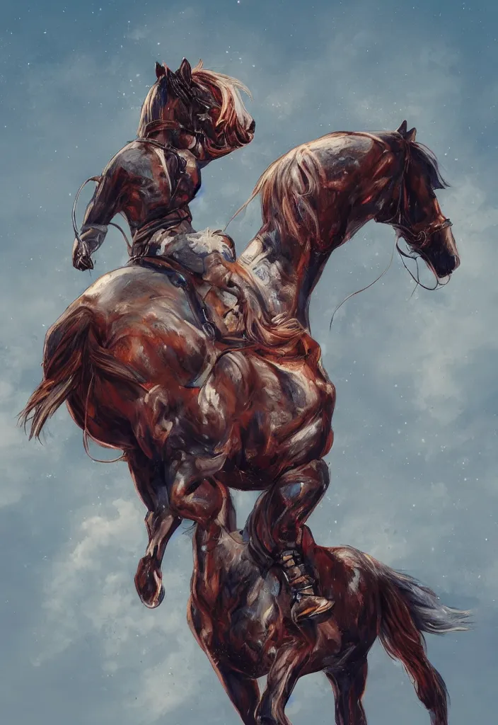 Image similar to horse on top of astronaut shoulders, artstation