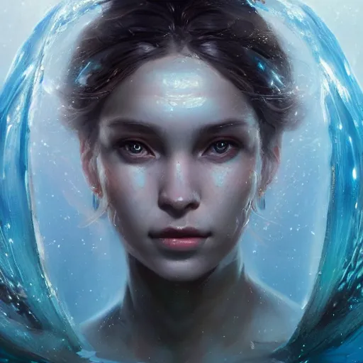 Image similar to a beautiful portrait of a water goddess with translucent skin by Greg Rutkowski and Raymond Swanland, Trending on Artstation, ultra realistic digital art