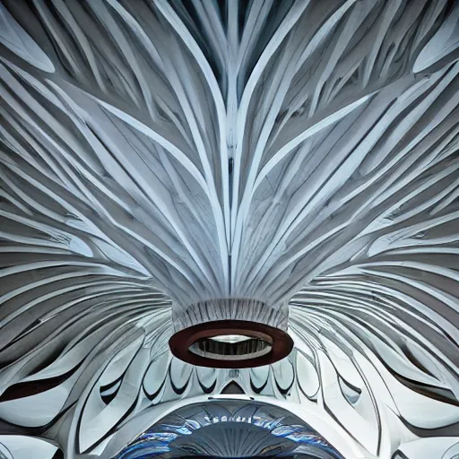 Image similar to interior of a futuristic lotus temple, by alex grey, intricate contemporary architecture, photo journalism, photography, cinematic, national geographic photoshoot