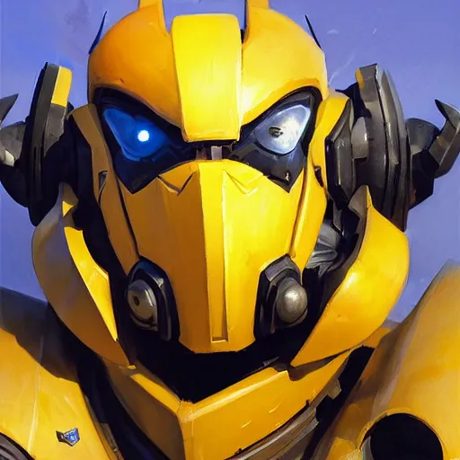 Image similar to greg manchess portrait painting of bumblebee the transformer as overwatch character, medium shot, asymmetrical, profile picture, organic painting, sunny day, matte painting, bold shapes, hard edges, street art, trending on artstation, by huang guangjian, gil elvgren, ruan jia, greg rutkowski, gaston bussiere