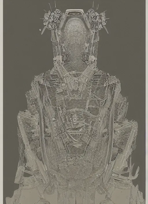 Image similar to 2 d illustration, grained risograph, old wetplate daguerreotype portrait of a futuristic silver armored geisha district 9 cyborg, parallax, fractal, intricate, elegant, highly detailed, subsurface scattering, by jheronimus bosch and moebius louis jacques mande daguerre and szukalski