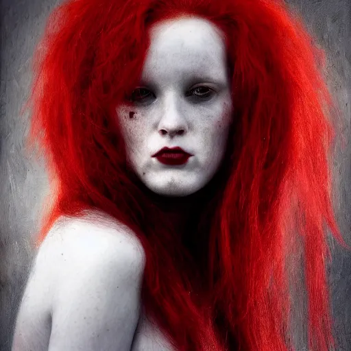 Image similar to a red haired portrait by griffiths carne, dark art, 4 k