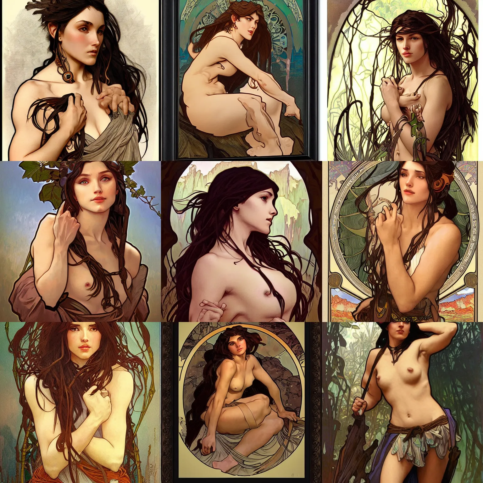Prompt: A cave woman by Artgerm and Alphonse Mucha