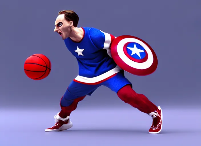 Image similar to basketball sneakers concept of captain america, picture by tim burton, render, cinema 4 d, octane render