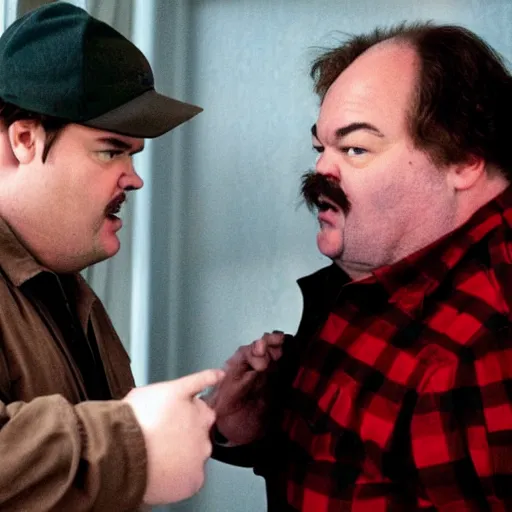 Prompt: jack black and kyle gass as the burglars in the movie home alone, movie still, 8 k