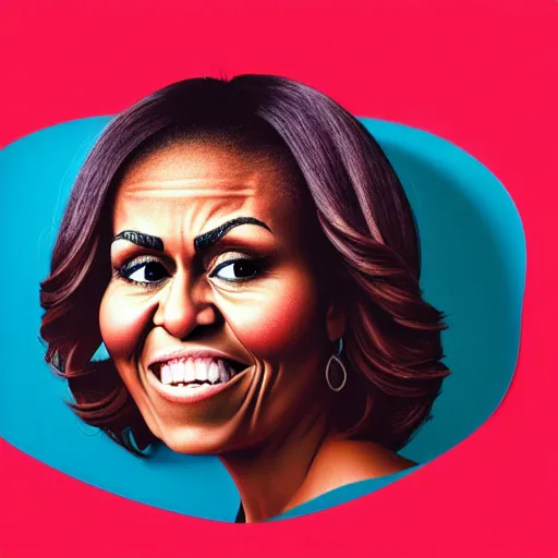 Image similar to fruit character that looks just like michelle obama as a pomegranate, 8 k, fruit eyes, fruit world, beautiful matte painting, by johfra bosschart, hyper realistic, studio lighting, octane render